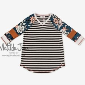 Matilda Jane Girls Size 12 Homerun Tee Stripes And Floral Sleeve Baseball Top